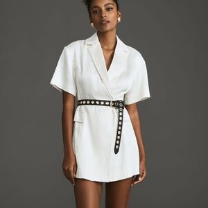 Anthropologie 4SI3NNA Lorenzo Short-Sleeve Belted Blazer Dress in White